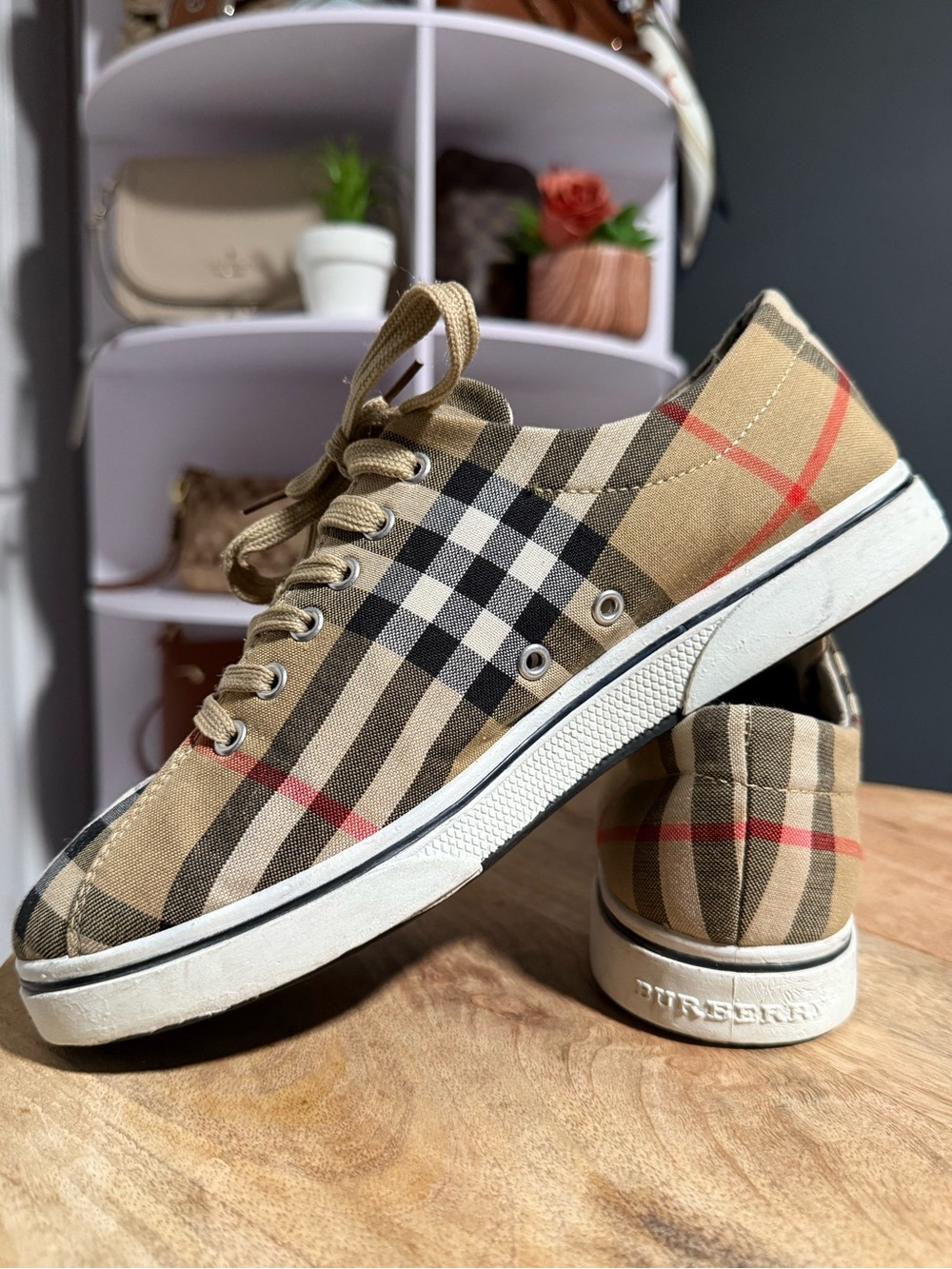 Burberry Beige Vintage Check Low-Top Sneakers